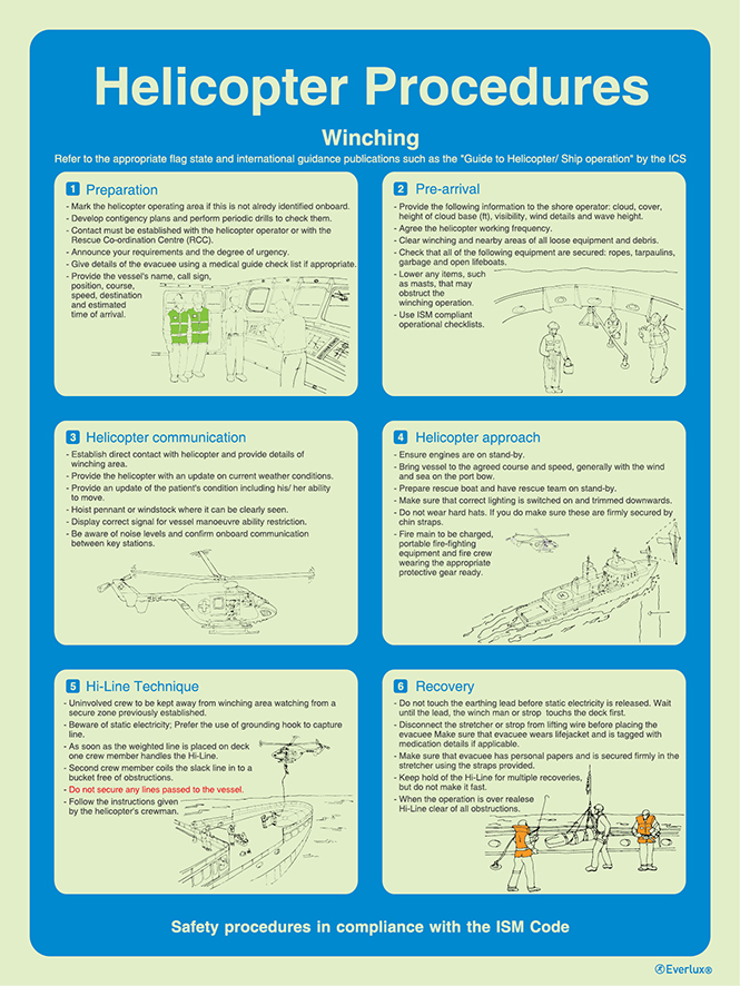 White rigid plastic 400x600mm Helicopter winching procedures - ISM safety procedures