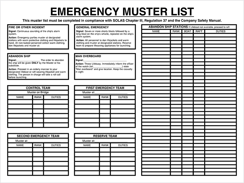 White rigid plastic 400x300mm Emergency muster list