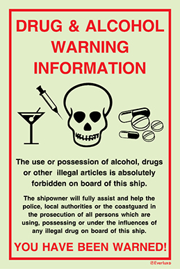 Self-adhesive white vinyl 200x300mm Drug & alcohol warning information sign 