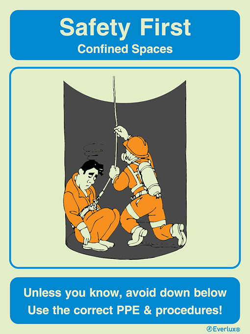 Self-adhesive white vinyl 300x400mm Confined spaces - Safety first awareness poster