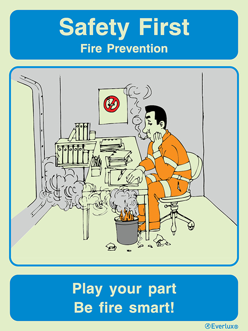 White rigid plastic 300x400mm Fire prevention - Safety first awareness poster
