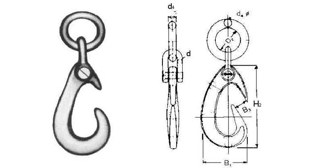 231206 CARGO HOOK WITH SHACKLE&RING, SWL 1TON