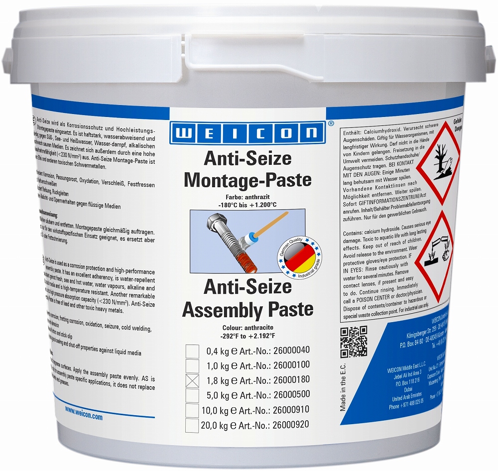 450875 ANTI-SEIZE PASTE WEICON, AS 1800  BUCKET 1.8KG