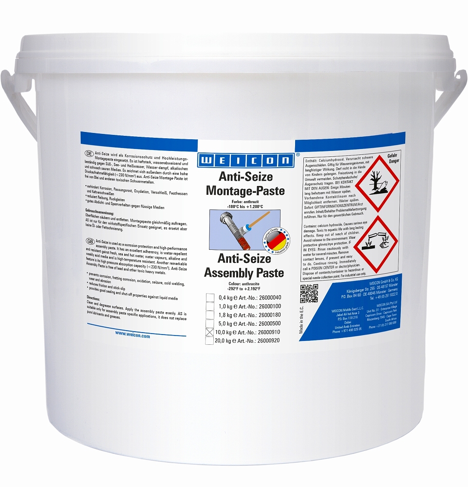 450877 ANTI-SEIZE PASTE WEICON, AS 10000 BUCKET 10.0KG