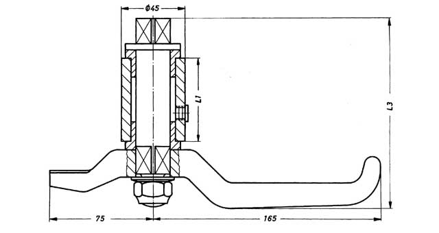 493405 DOG ASSEMBLY W/1 HANDLE #104B, SQUARE SHAFT DISTANCE 145MM 