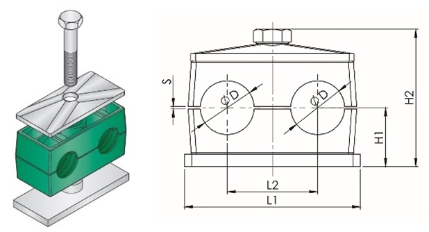 CLAMP TUBE POLYPROPYLENE, W/WELD PLATE TWIN 8MM 