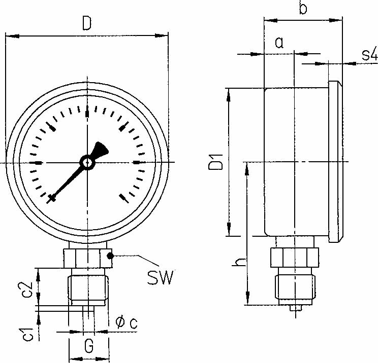 653101 GAUGE PRESSURE GLYCERINE BOTTM, DIRECT -1-1.5BAR 63MM G1/4"