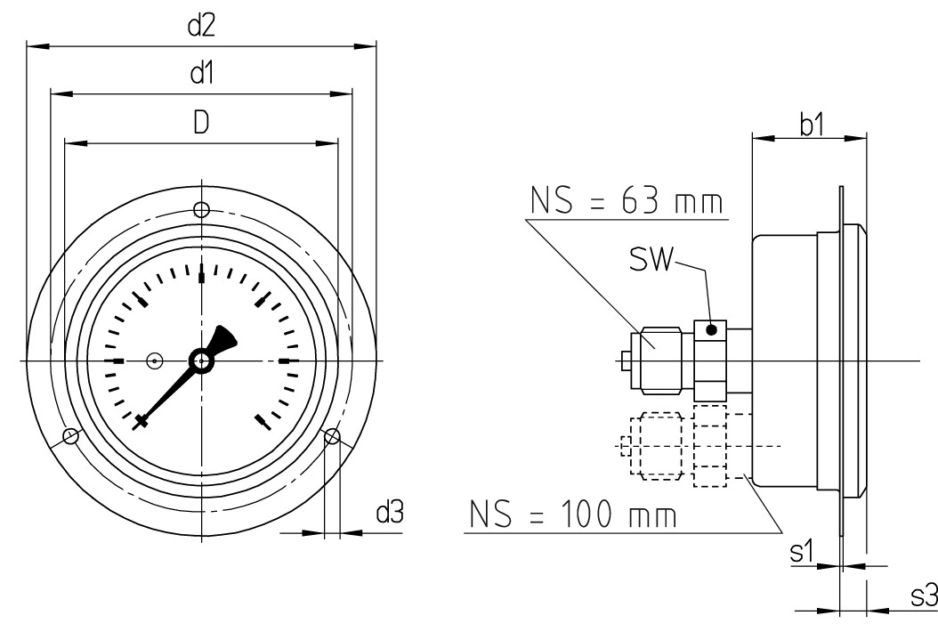 GAUGE PRESSURE W/GLYCERINE, REAR/FRONT 0-10BAR 63MM G1/4"