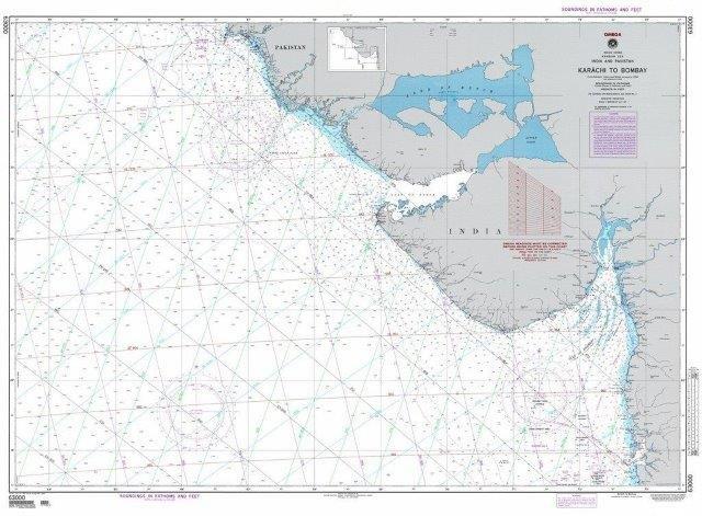 NGA Chart 63000: Karachi to Bombay, India and Pakistan (OMEGA)