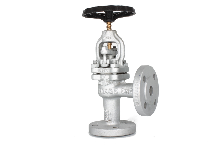Flange Globe Valve, Angle Type, Bolted Bonnet, Gland Seal, Rising Stem, Fix Plug