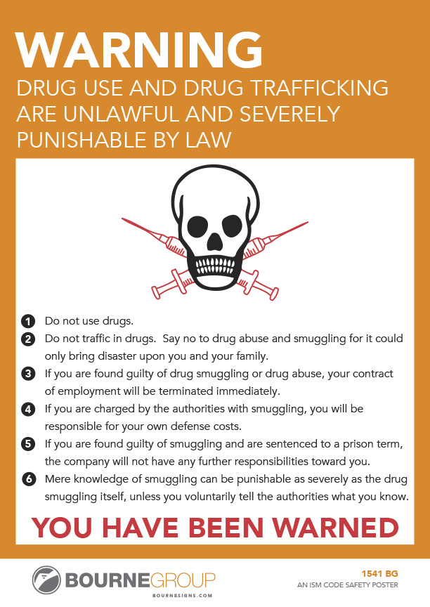 Warning. Drug Use and Drug Trafficking are Unlawful and Severely Punishable by Law 200mm x 300mm