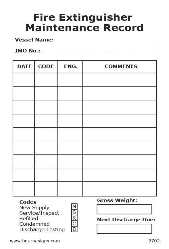 Fire Extinguisher Maintenance Record 100mm x 150mm