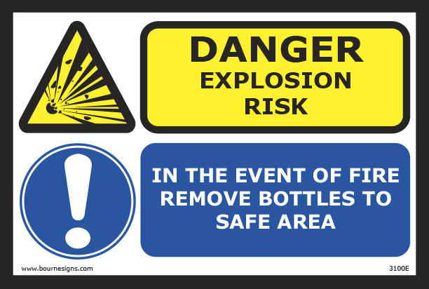 Danger: Explosion Risk/In the event of fire remove bottles to safe area 300mm x 200mm
