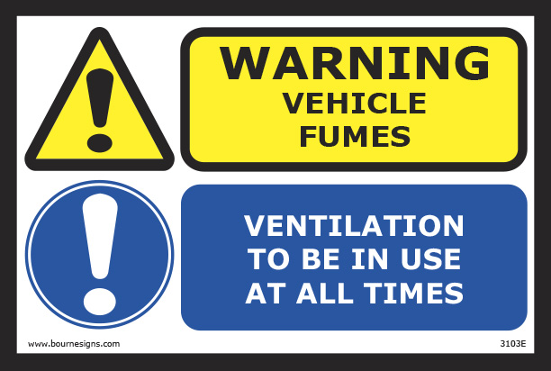 Warning: Vehicle fumes/Ventilation to be in use at all times during cargo operations 300mm x 200mm