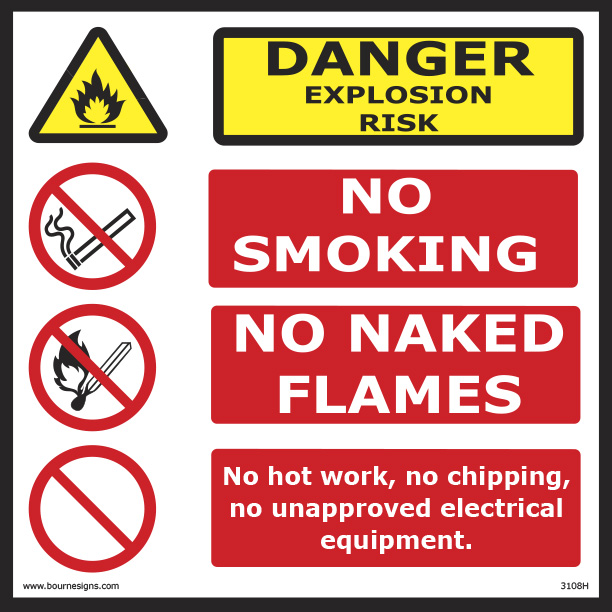 Danger: Explosion Risk/No Smoking/No Naked Flames 300mm x 300mm