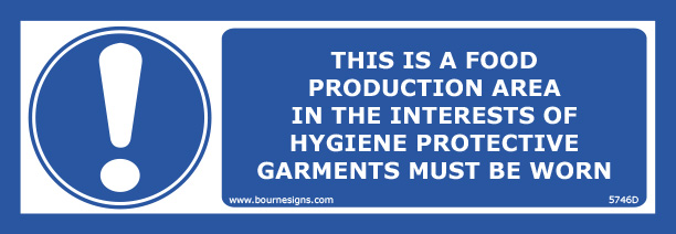 This is a food production area. In the interests of hygiene protective garments must be worn 300mm x 100mm