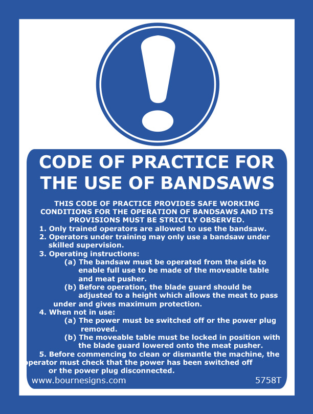 Code of Practice for Bandsaws 150mm x 200mm