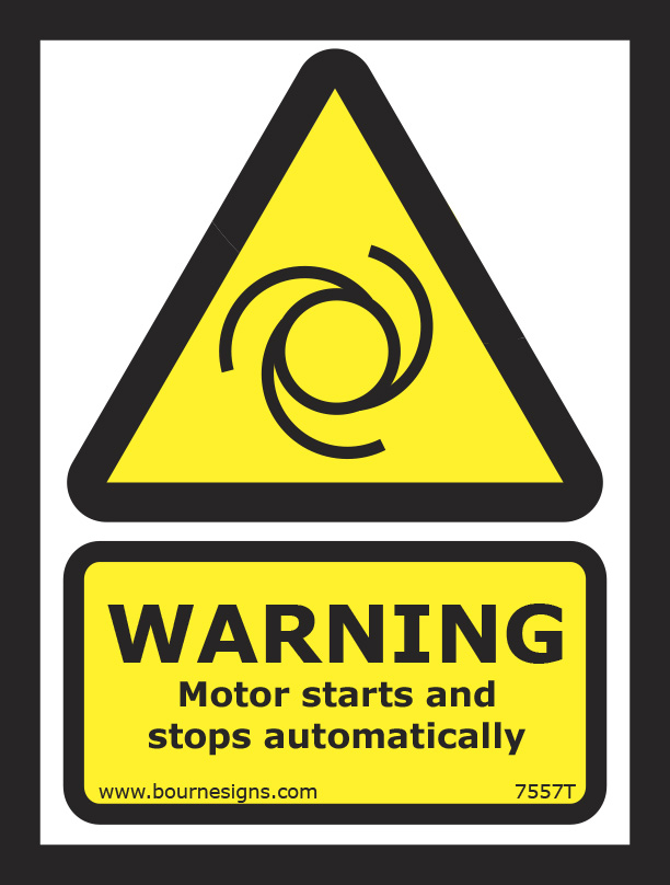 Warning. Motor starts and stops automatically 150mm x 200mm