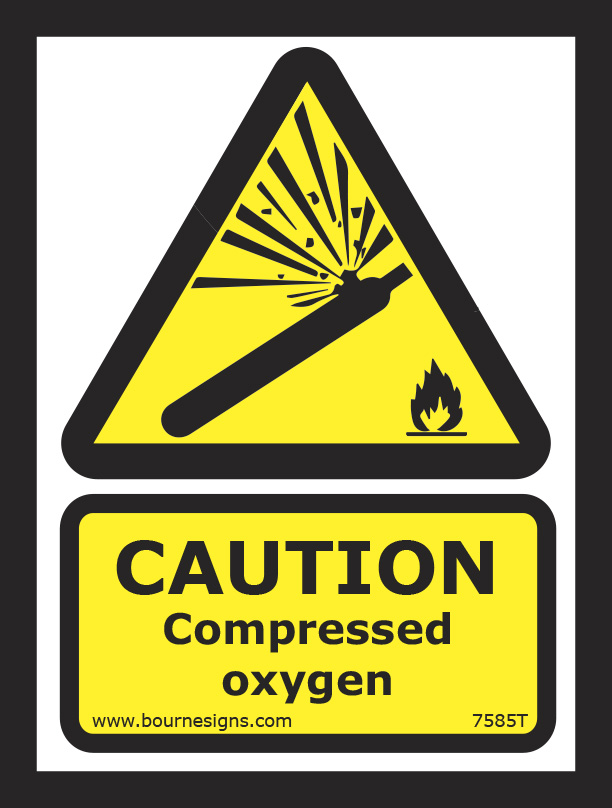 Caution. Compressed oxygen 150mm x 200mm