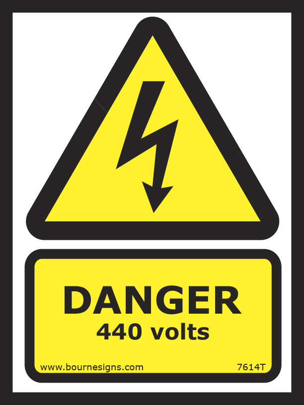 Danger. 440 volts 150mm x 200mm