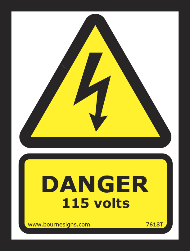 Danger. 115 volts 150mm x 200mm