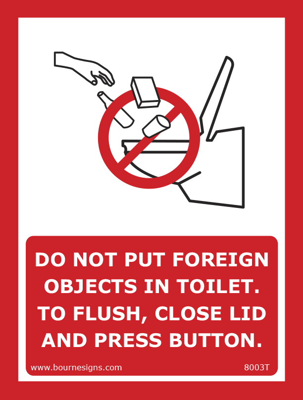 Do not put foreign objects in toilet. To flush, close lid and press button 150mm x 200mm